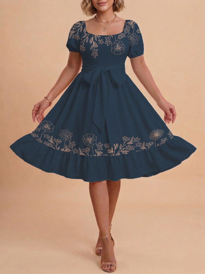 Damen A-Linien-Kleid mit floralen Motiven und taillierbarem Gürtel Echo Archiv