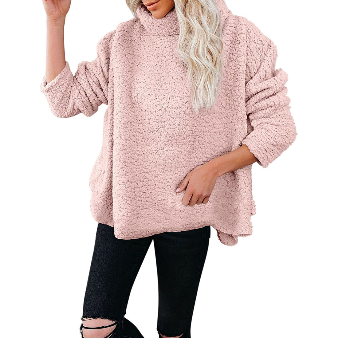 Damen Kuscheliger Oversize‑Teddy‑Pullover mit Stehkragen und gerundetem Saum Echo Archiv