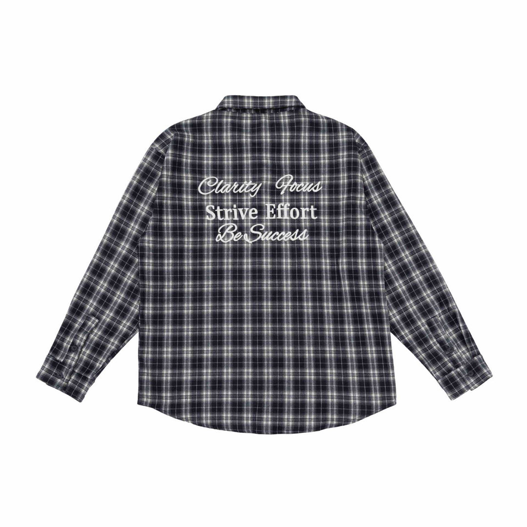 Unisex Kastenförmige Flanell-Hemdjacke mit gerundetem Saum und gesticktem Brustlogo Echoarchiv