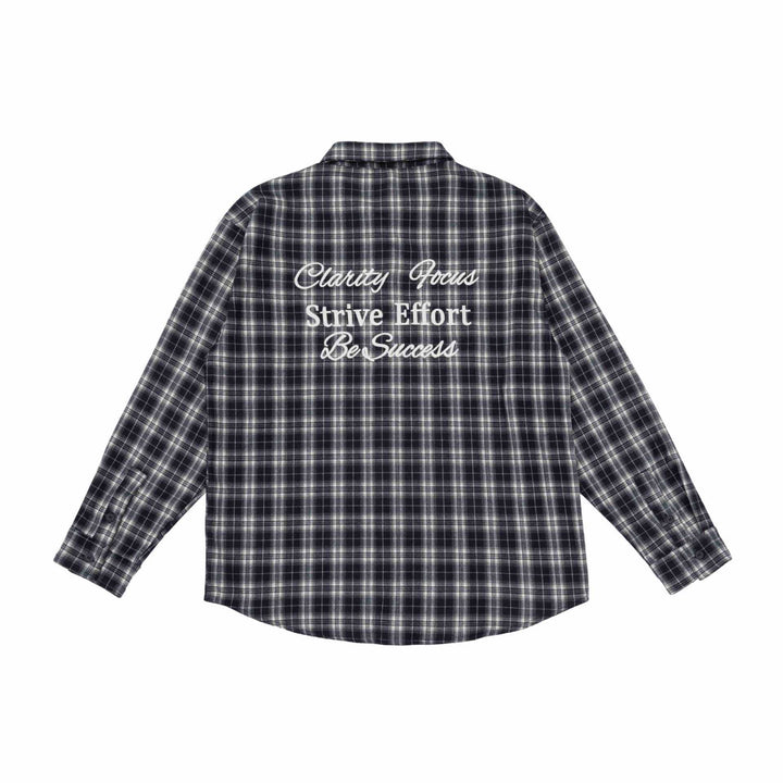 Unisex Kastenförmige Flanell-Hemdjacke mit gerundetem Saum und gesticktem Brustlogo Echoarchiv