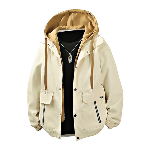 Herren  geschichtete Kapuzen Utility Parka Jacke mit kontrastierender Kapuze Innenfutter Klappe und Reißverschlusstaschen Echo Archiv