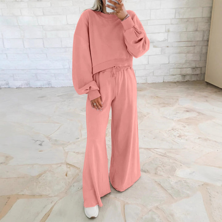 Damen Kurzpullover- und Palazzohose Lounge-Set mit Ballonärmeln Echoarchiv