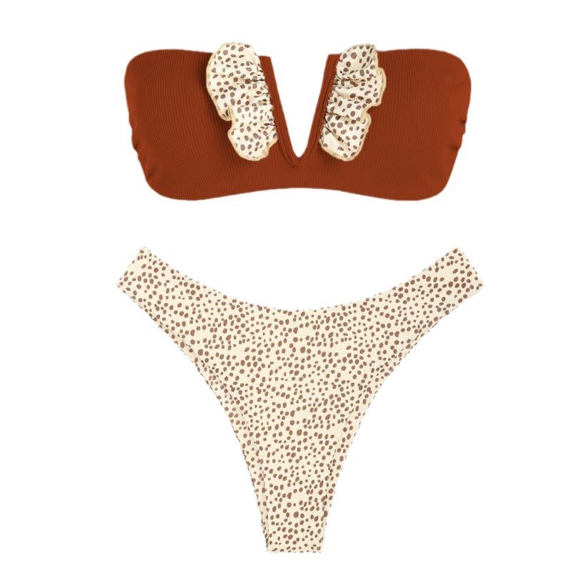Damen Bandeau Bikini mit Rüschendetails und hohem Beinausschnitt Echo Archiv