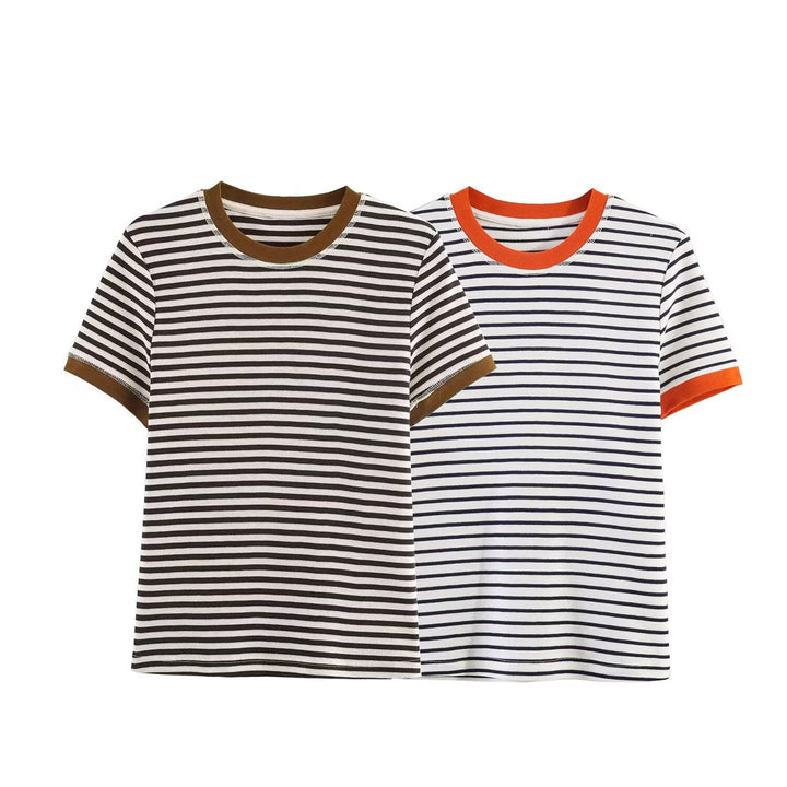 Damen gestreiftes T-Shirt mit kontrastierenden Ärmeln Echo Archiv