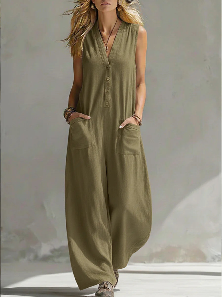 Damen Jumpsuit mit tiefem V-Ausschnitt und praktischen Taschen Echo Archiv