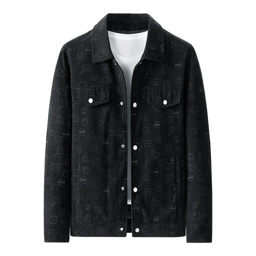 Herren Cord‑Jacke aus Feincord mit Allover‑Print, Druckknopfleiste und Pattentaschen Echo Archiv