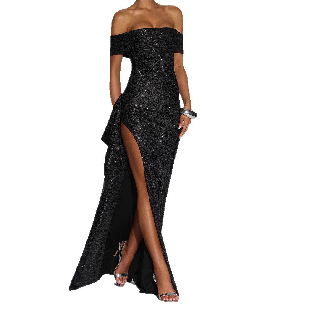 Damen Glamouröses Abendkleid mit atemberaubendem Schlitz und schimmernden Akzenten Echo Archiv