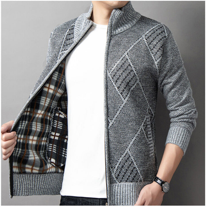 Herren Strickjacke mit modernem Zipper und grafischem Muster Echoarchiv