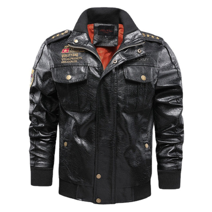 Herren Kunstlederjacke mit militärischem Design und praktischen Taschen Echoarchiv