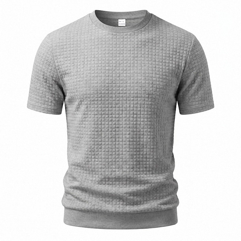 Herren nan kurzärmeliges Strickshirt mit geprägter Karostruktur, Rundhalsausschnitt und geripptem Saum Echo Archiv
