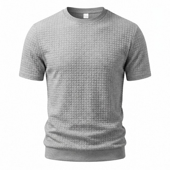 Herren nan kurzärmeliges Strickshirt mit geprägter Karostruktur, Rundhalsausschnitt und geripptem Saum Echo Archiv