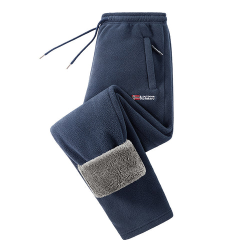 Herren Thermo-Fleece Jogginghose mit faltbaren Sherpa-Bündchen, verdeckten Reißverschluss-Taschen und elastischem Kordelzugbund – Sorevano