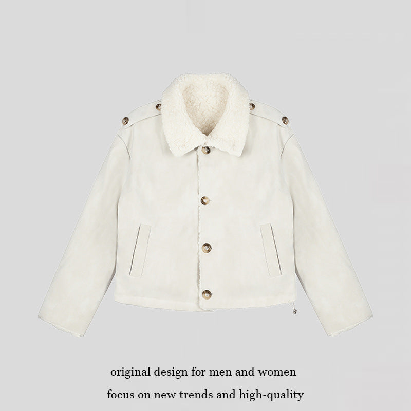 Damen Kurzgeschnittene Lammfell‑Optik Fliegerjacke mit Teddyfutter und Reverskragen Echoarchiv