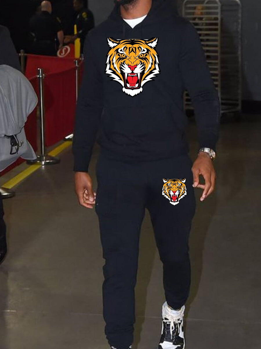Herren Sportliches Hoodie und Jogginghose Set mit Tiger-Motiv Echoarchiv