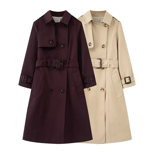 Damen taillierter Trenchcoat mit doppelreihiger Knopfleiste, Bindegürtel und Schulterpatten – Montévia