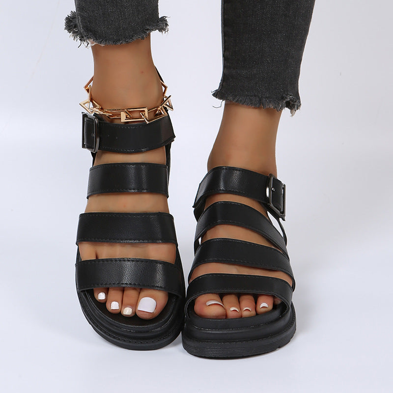 Damen  komfortable Gladiator‑Sandale mit extra gedämpftem Komfortfußbett, vier breiten Riemen und verstellbarer Metallschnalle Echo Archiv