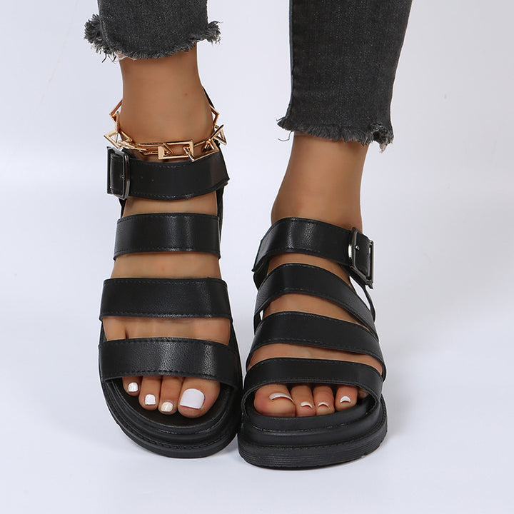 Damen  komfortable Gladiator‑Sandale mit extra gedämpftem Komfortfußbett, vier breiten Riemen und verstellbarer Metallschnalle Echo Archiv