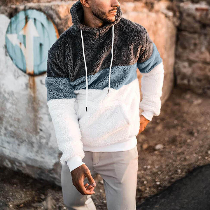 Herren Kuscheliger Freizeit-Hoodie mit hohem Kragen und modernen Farbblock-Design Echoarchiv