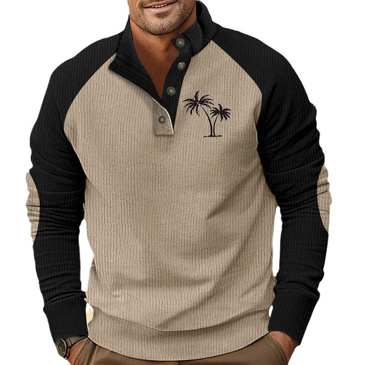 Herren lässiger Pullover mit modischem Stehkragen und kontrastierenden Ärmelstrukturen Echoarchiv
