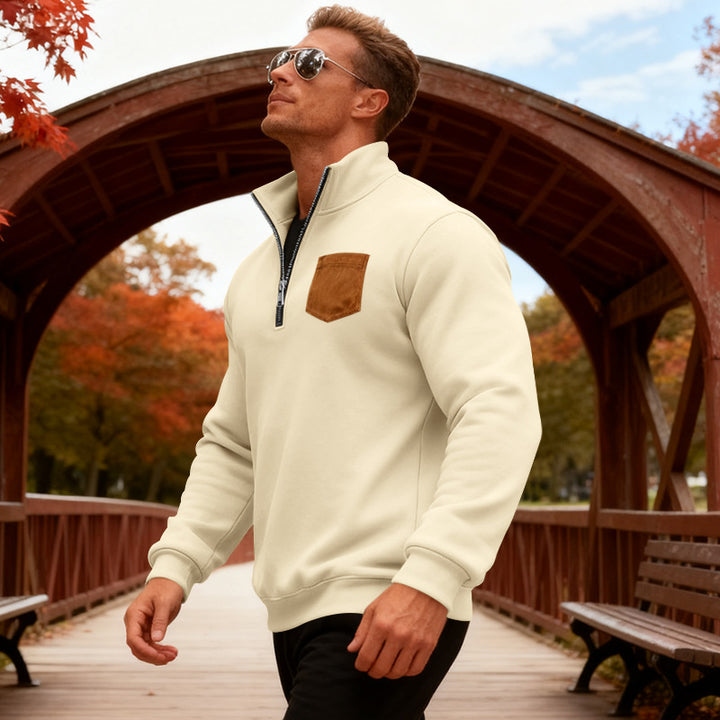 Herren Fleecepullover mit halbem Reißverschluss und praktischer Brusttasche Echoarchiv