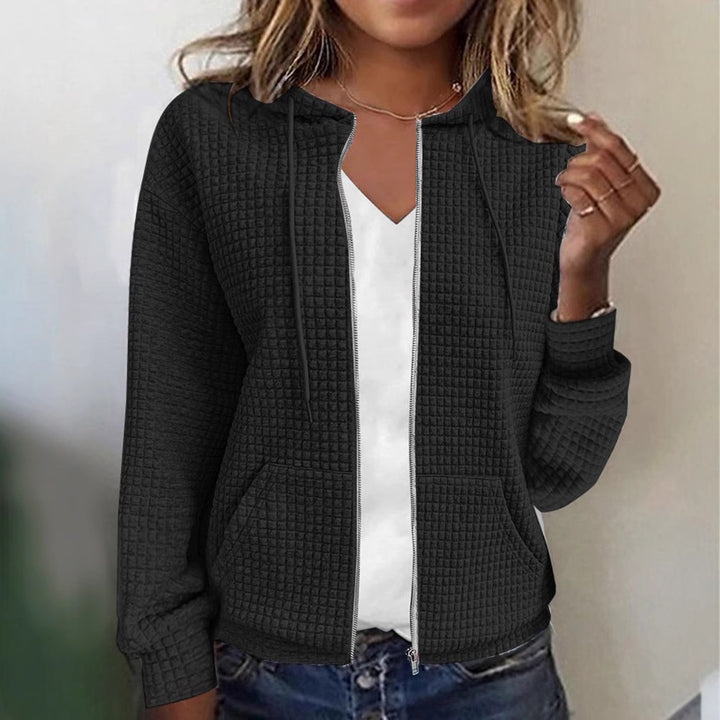 Damen nan gesteppte Kapuzenjacke mit Waffelstruktur, durchgehendem Reißverschluss und Kängurutaschen Echo Archiv