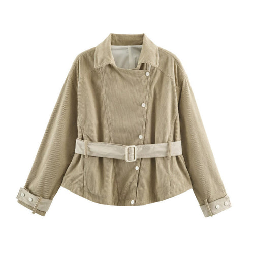 Damen Kurzjacke aus Cord mit taillierendem Gürtel und Druckknopfleiste Echo Archiv
