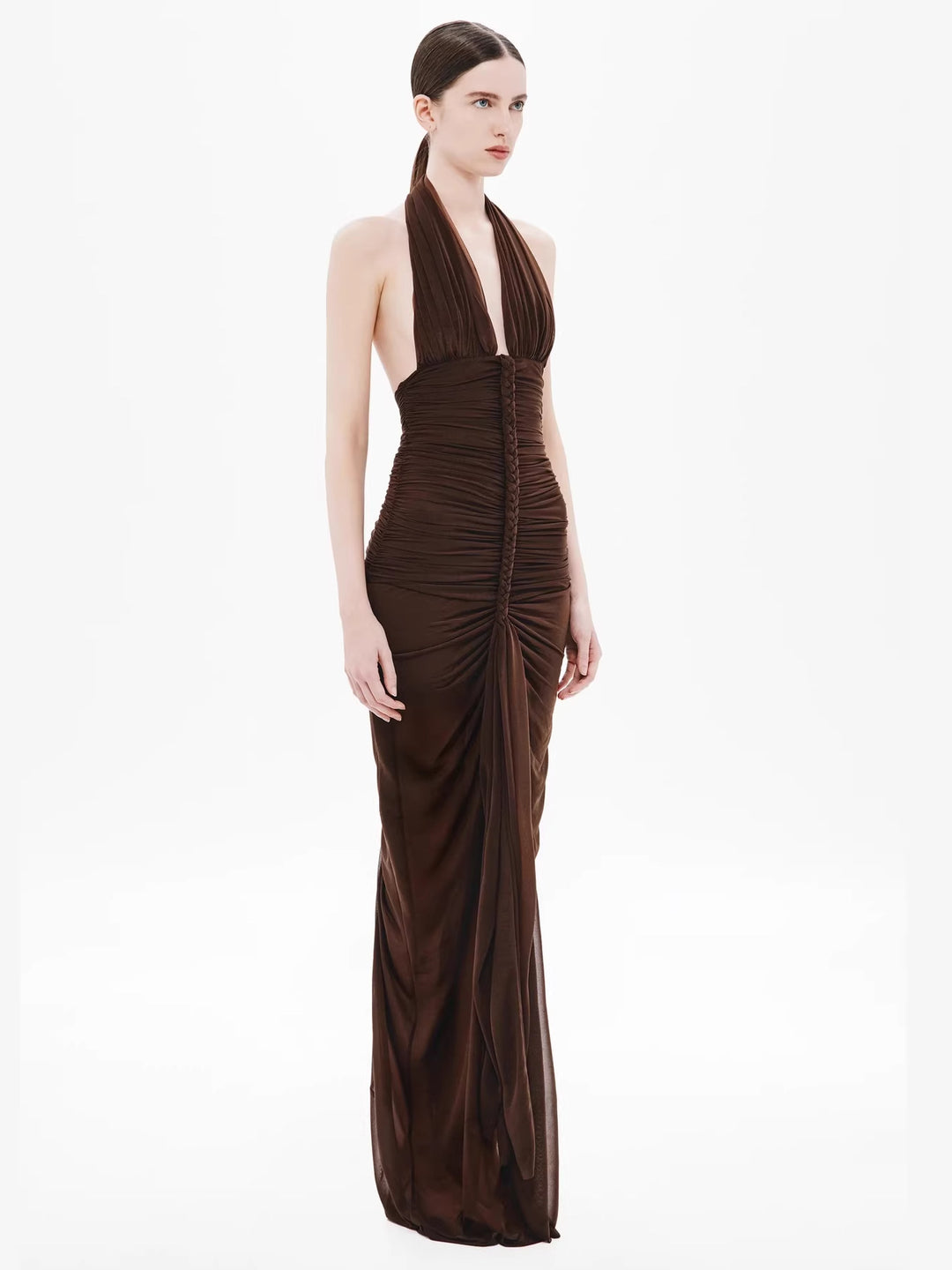Damen Exquisites gerafftes Maxikleid mit tiefem V-Ausschnitt und eleganten Drapierungen Echo Archiv