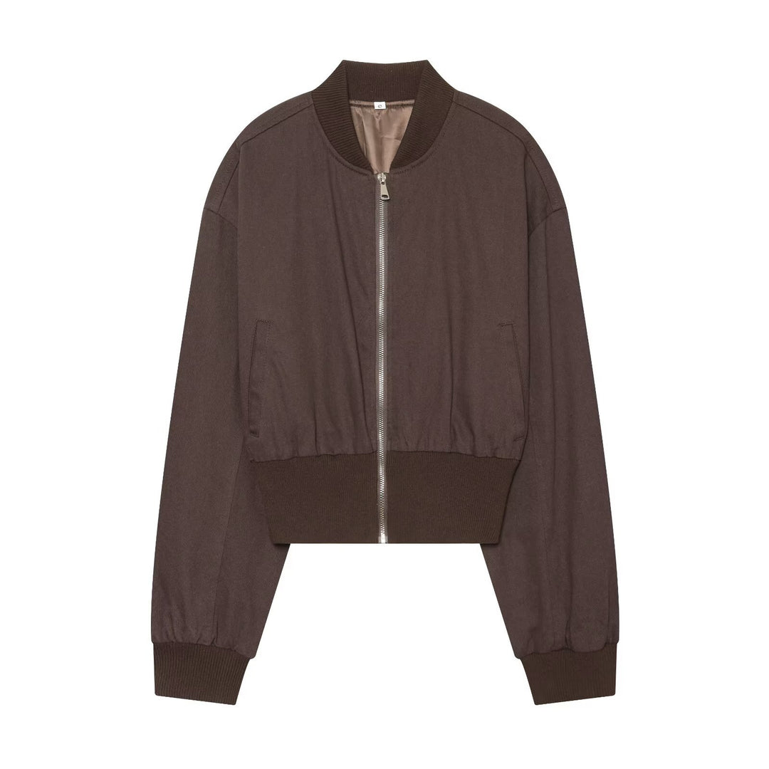 Damen Cropped Bomberjacke mit breitem Rippbündchen und durchgehendem Reißverschluss Echoarchiv