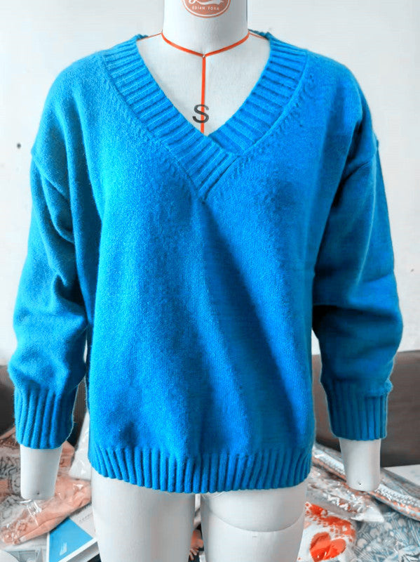 Damen nan Oversized V-Ausschnitt Strickpullover mit gerippten Bündchen Echo Archiv
