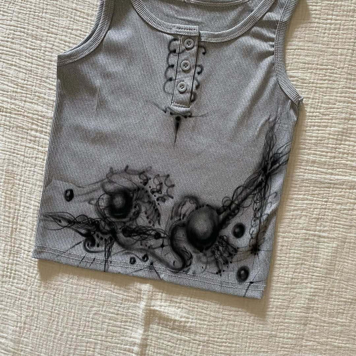 Damen körperbetontes Tanktop mit kreativem Grafikdruck Echo Archiv