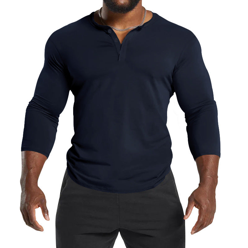 Herren langärmliges Henley-Shirt aus atmungsaktivem Material Echoarchiv