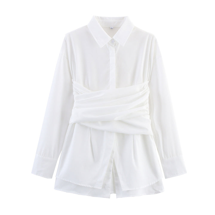 Damen Wickeloptik-Hemdbluse mit drapiertem Tailleneinsatz Echoarchiv