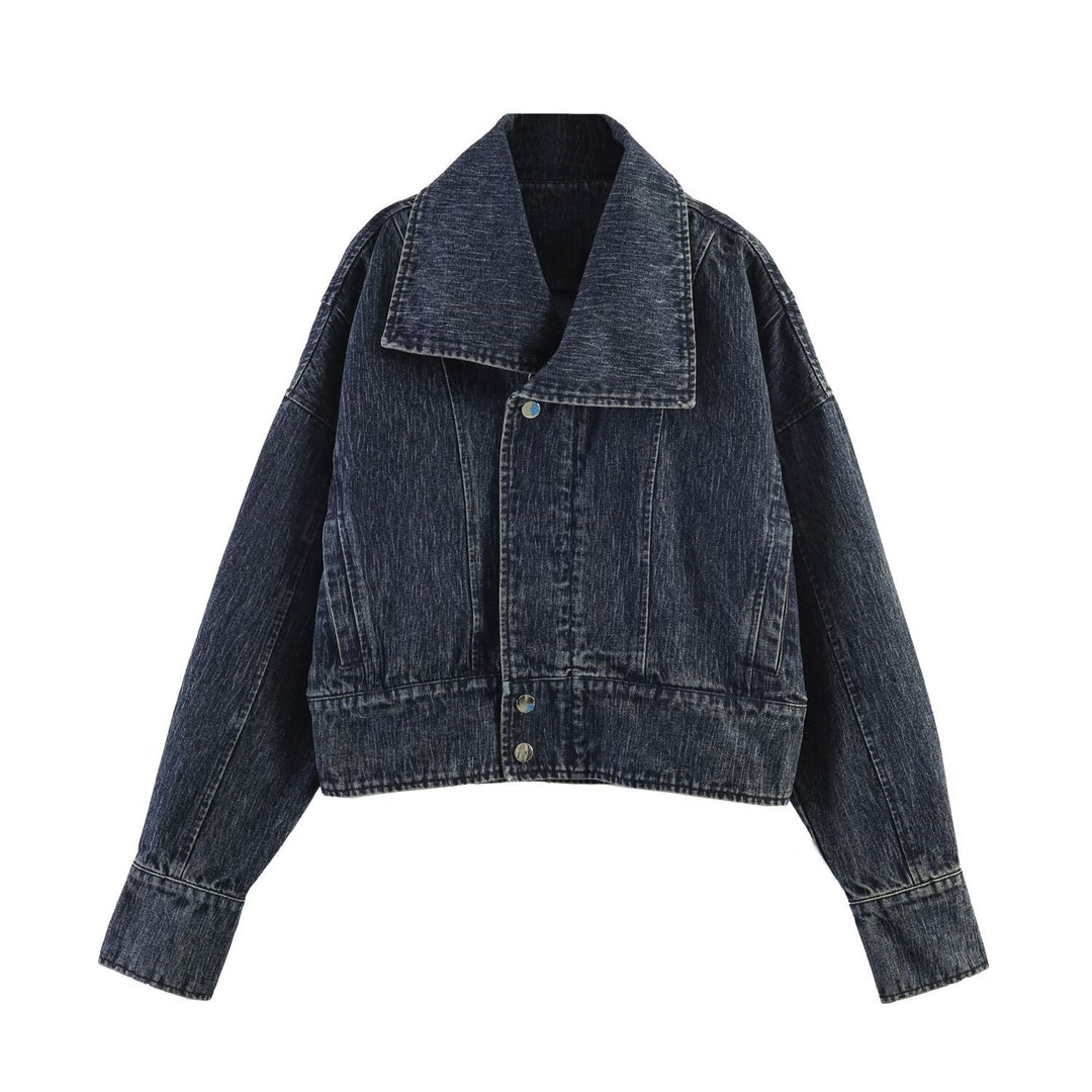 Damen Oversized-Jeansjacke mit großem Schalkragen und Used-Effekt Echo Archiv