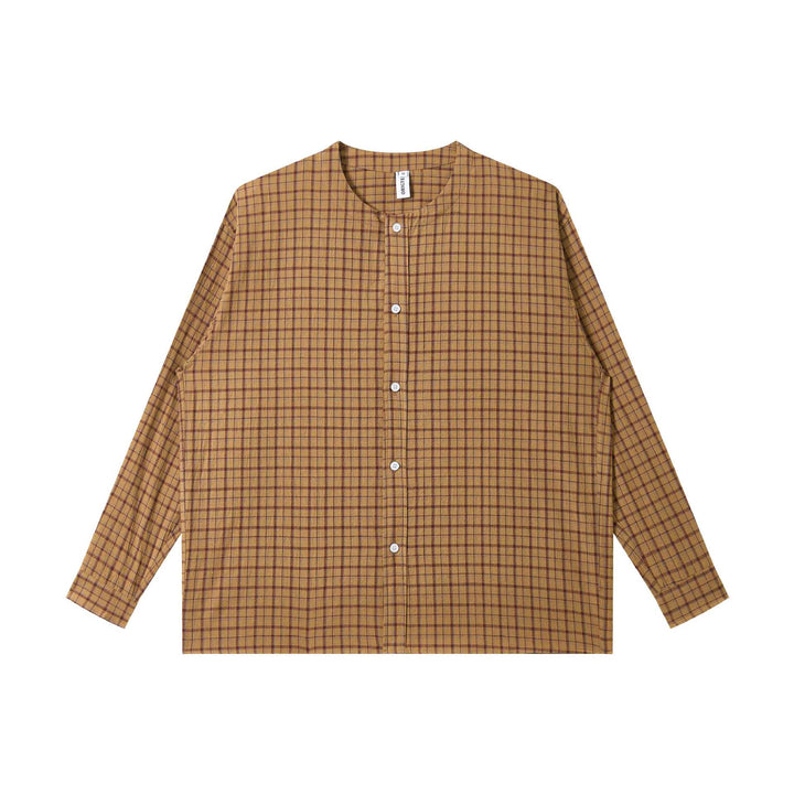 Damen Oversize Hemdjacke mit Rundkragen, durchgehender Knopfleiste und kariertem Strukturstoff Echoarchiv
