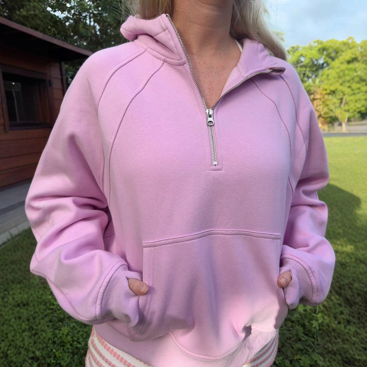 Damen Relaxed Halb-Reißverschluss Hoodie aus Bio-Baumwolle mit Kängurutasche und Raglanärmeln – Auréline
