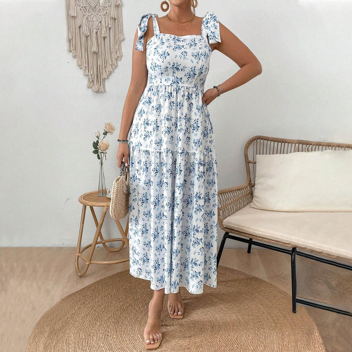 Damen Maxikleid mit floralen Mustern und schmückenden Trägern Echo Archiv