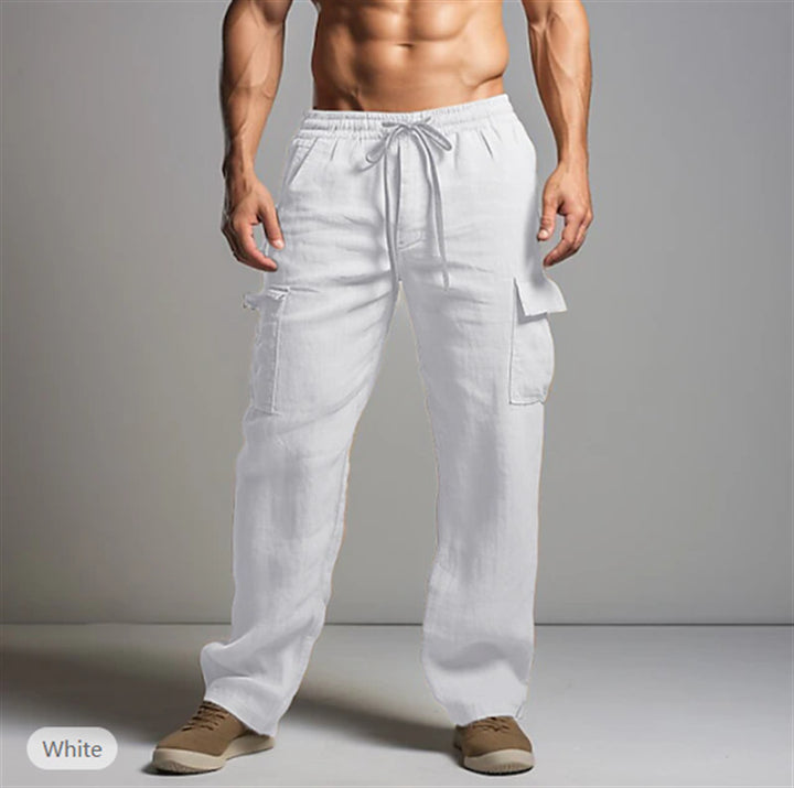 Herren leichte Leinen Cargohose mit elastischem Bund und großen Seitentaschen – Bravaro