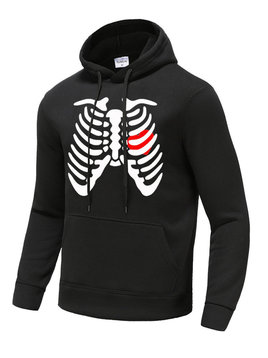 Herren Hoodie mit kreativem Skelett-Druck Echoarchiv