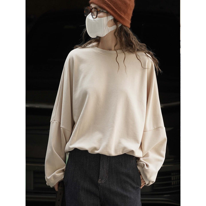 Damen Relaxed-Fit Baumwoll-Sweatshirt mit überschnittener Schulter und gerundetem Saum Echoarchiv
