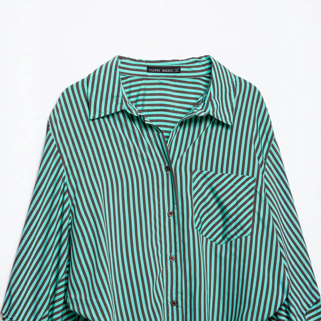 Damen Gestreifte Oversize-Hemdbluse mit Brusttasche und weiten Manschetten Echo Archiv