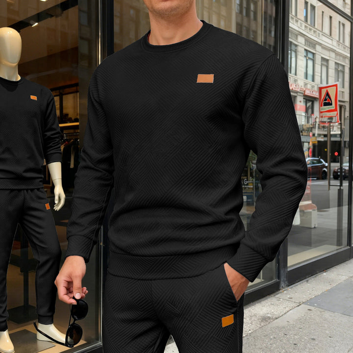 Herren nan strukturierter Baumwollstrickpullover mit Rautenstruktur, Rundhalsausschnitt und elastischen Bündchen Echo Archiv