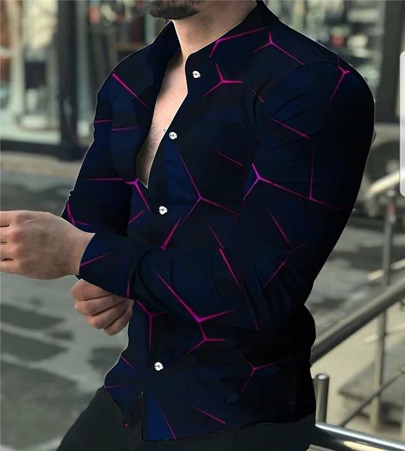 Herren Langarmhemd mit modernem 3D-Design und strukturiertem Muster Echoarchiv