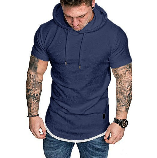 Herren-Freizeitmode: Einfarbiges Kurzarm-T-Shirt mit Kapuze – Echoarchiv