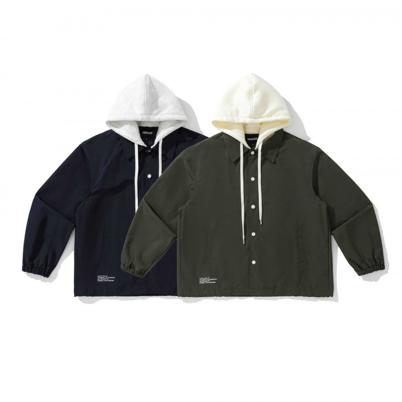 Unisex Zweilagige Overshirt Jacke mit angenähter Fleecekapuze und Druckknopfleiste Echo Archiv