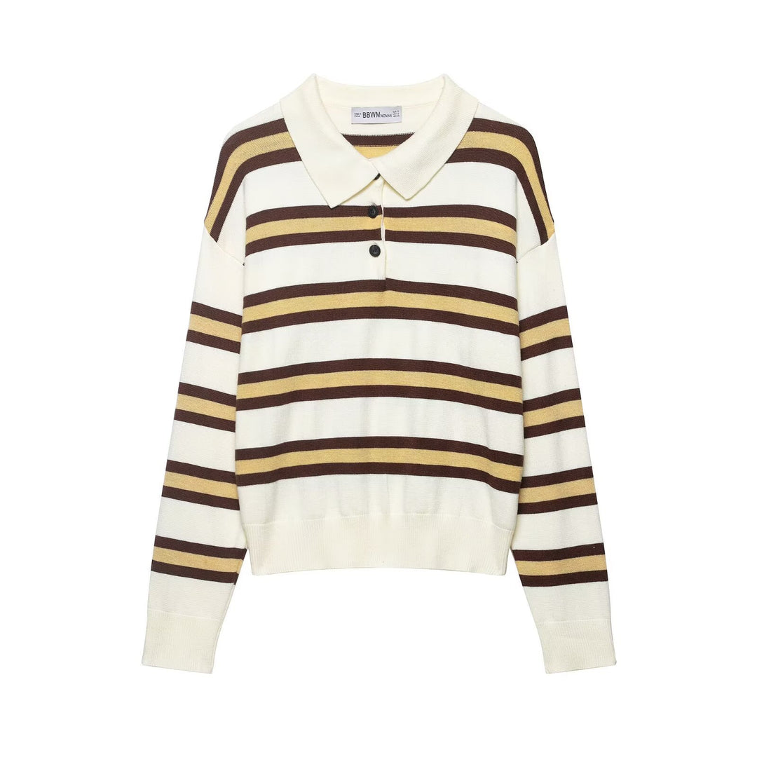 Damen Gestreifter Strick‑Polo‑Pullover im Oversize‑Cropped‑Schnitt Echoarchiv