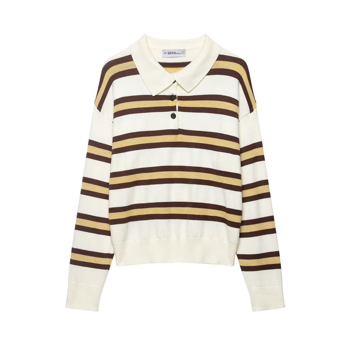 Damen Gestreifter Strick‑Polo‑Pullover im Oversize‑Cropped‑Schnitt Echoarchiv