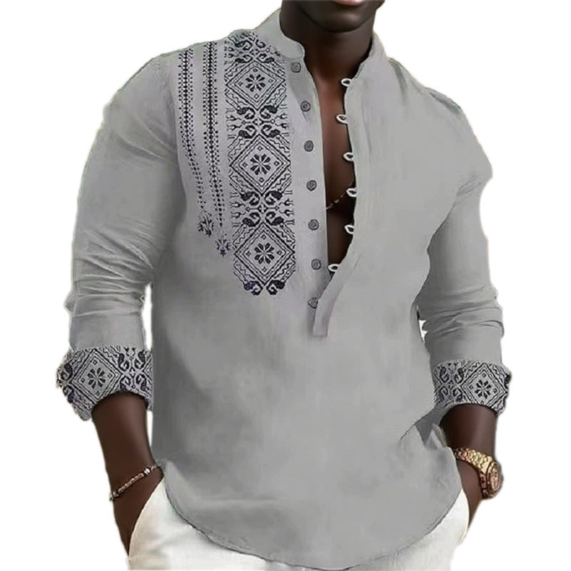 Herren Longsleeve mit dekorativem Stickmuster Echoarchiv