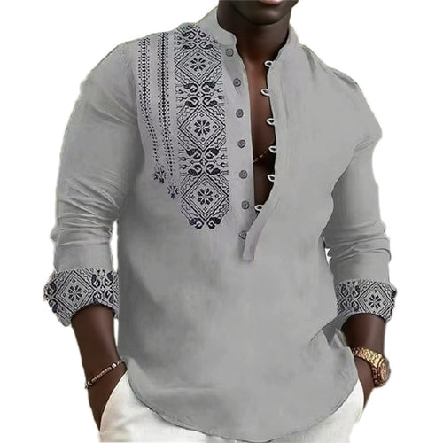 Herren Longsleeve mit dekorativem Stickmuster Echoarchiv