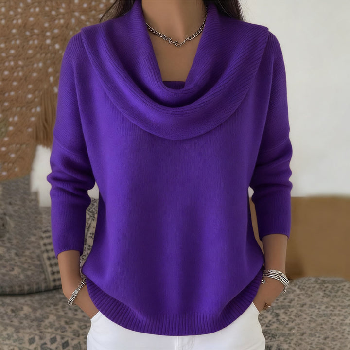 Damen nan schimmernder Strickpullover mit Wasserfallkragen, feiner Glitzerstruktur und schmalem Saum Echo Archiv