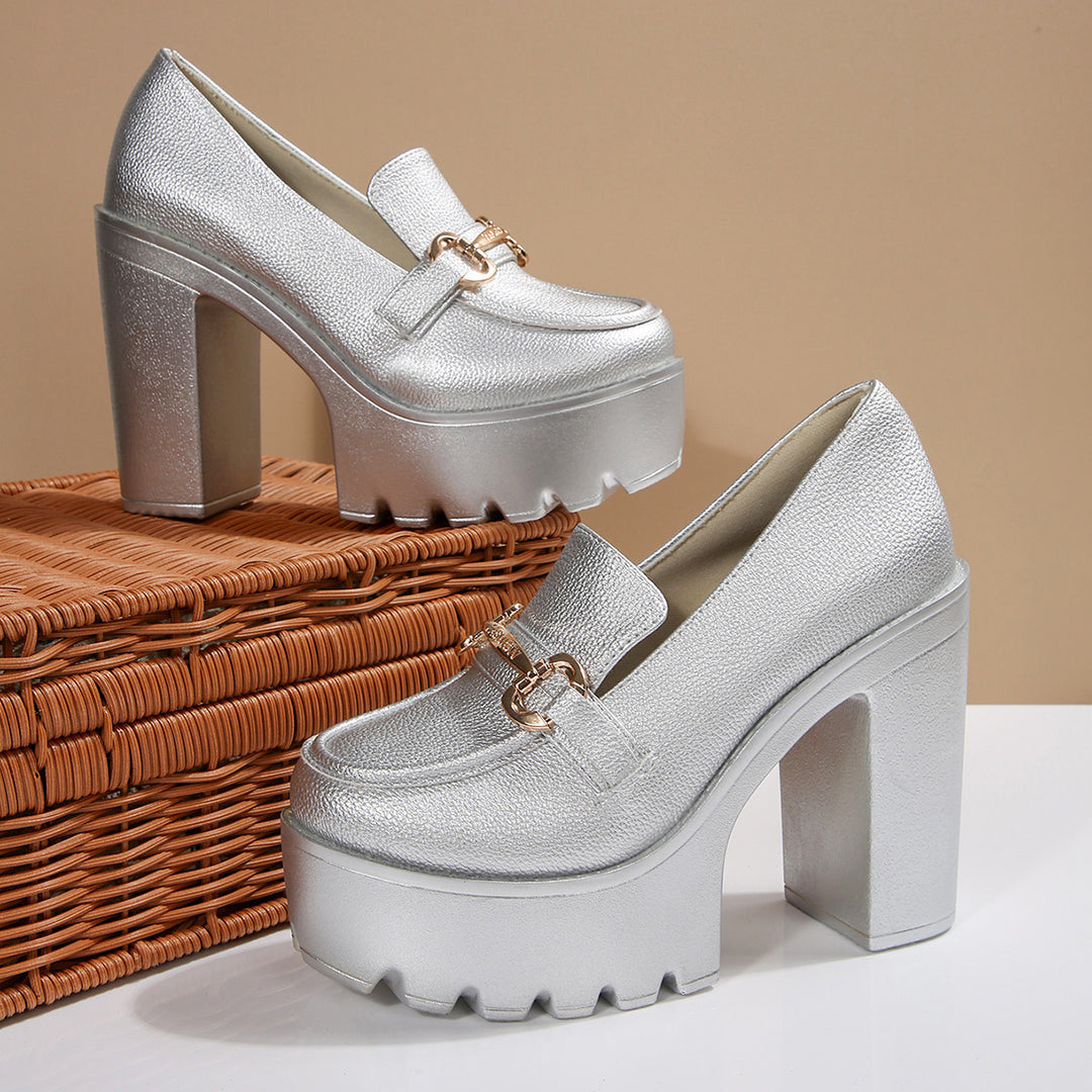 Damen Chunky-Plateau-Loafer mit hohem Blockabsatz und Zier-Bit – Lioré